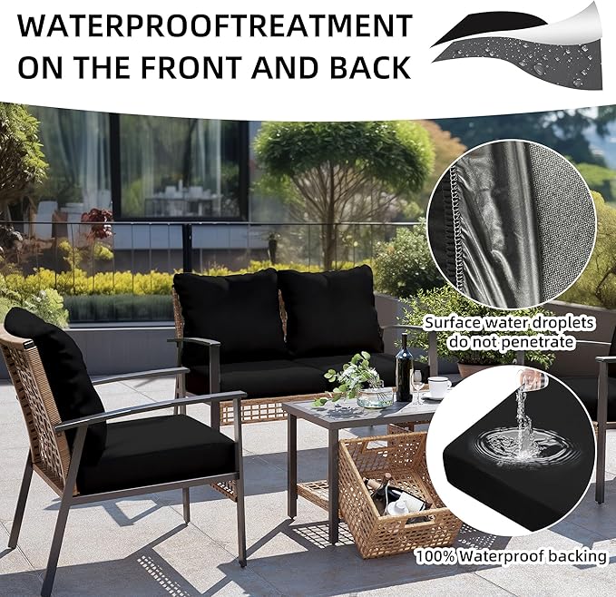 12Pcs Outdoor Cushion Covers, Patio Cushion Covers,Stretch Elastic Slipcovers, Replacement Washable & Reusable Furniture Protector for Patio Couch (Black,Cover Only)
