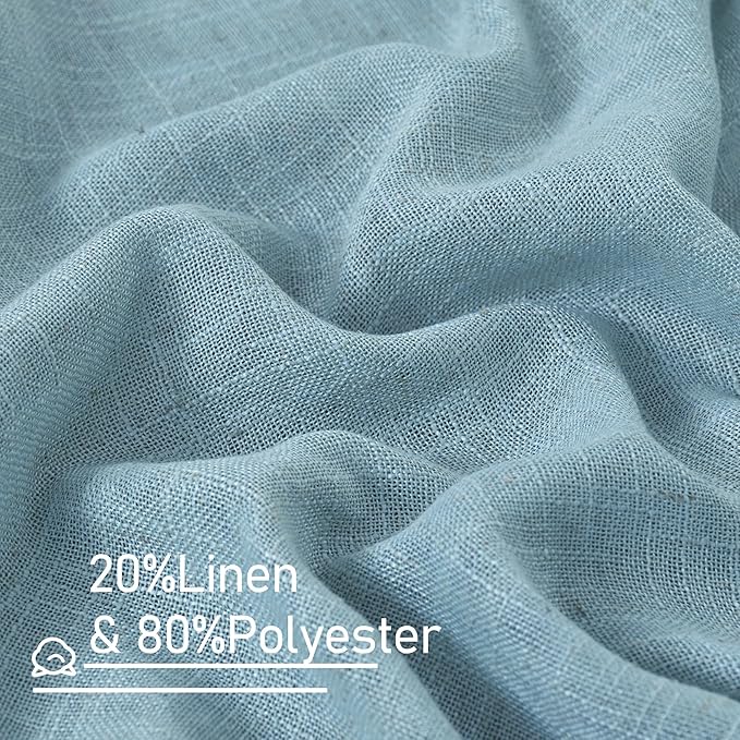 LAMIT Stone Blue Semi Sheer Window Linen Curtains 63 Inch Length, Light Filtering Panels Back Tab and Rod Pocket Country Decor Drapes for Bedroom/Living Room, 2 Panels, 34 x 63 Inch