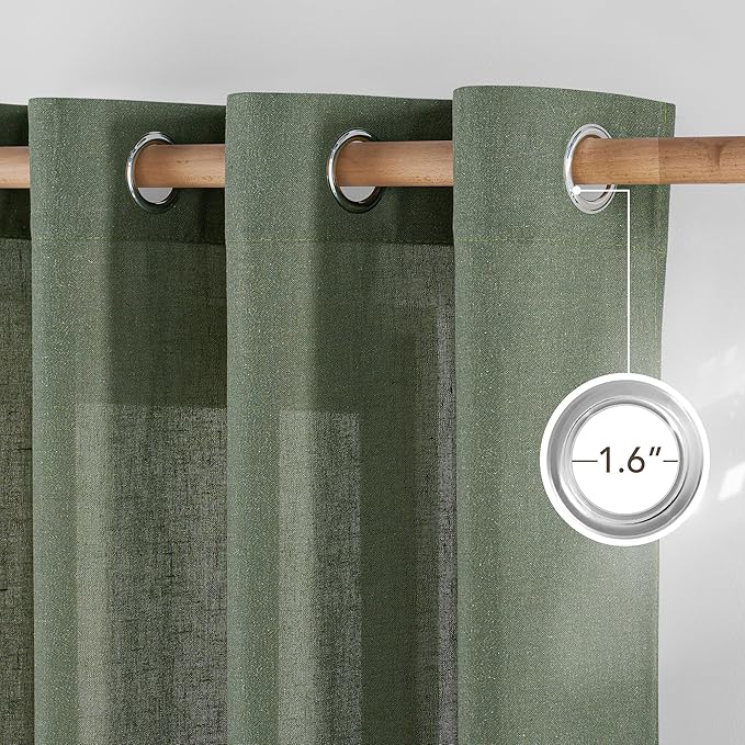 NICETOWN Linen Forest Green Curtains 96 inches Long, Grommet Privacy Assured Linen Blend Window Treatments with Light Filtering for Living Room/Bedroom, W55 x L96, 2 Panels