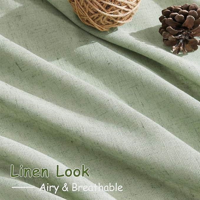 Mist Sage Linen Curtains 90 Inch Long 2 Panels Set for Bedroom Living Room Linen Textured Window Drapes Semi Sheer Light Filtering Rod Pocket Back Tab Cotton Textured Farmhouse Curtain 52x90