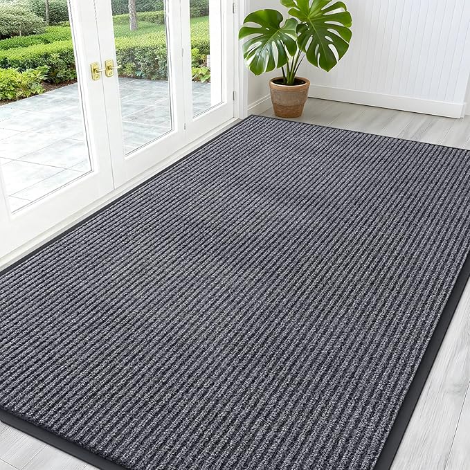OLANLY Front Door Mat Indoor Outdoor Entrance, Waterproof Heavy Duty Doormat, Fade Resistant, Low Profile, Easy Clean Patio Porch Welcome Floor Mats for Entry, 59x35, Grey