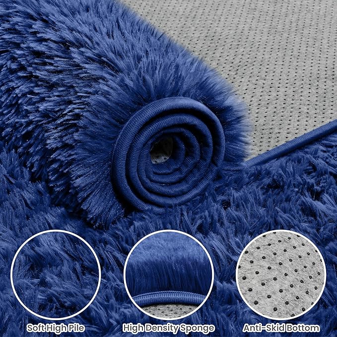 5x7 Area Rugs for Living Room Rug: Soft Fluffy Shag Blue Rugs for Bedroom, Non-Slip Large Fuzzy Plush Rug Indoor Floor Carpet for Nursery Kids Boys Girls Room, Dorms, Playroom, Modern Home Decor