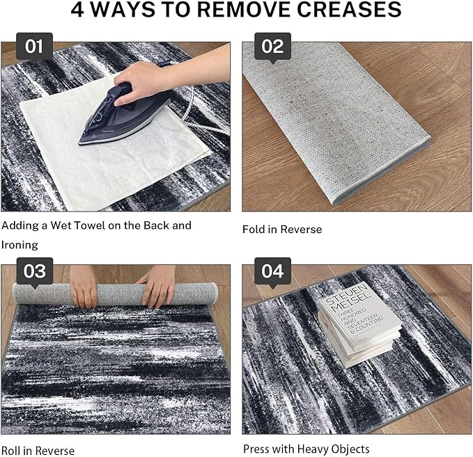 Lansny Modern Abstract Runner Rug 2x6, Black Grey Washable Entryway Runner Non-Slip Soft Hallway Rug Runner Thin Print Faux Wool Carpet for Kitchen Bedroom Laundry Room Indoor