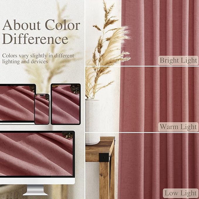 Extra Long Canyon Rose Linen Curtains 120 Inch for Living Room 2 Panels Set Rod Pocket Back Tab Linen Window Drapes Semi Sheer Light Filtering Privacy High Ceiling Drapes for Farmhouse 52x120
