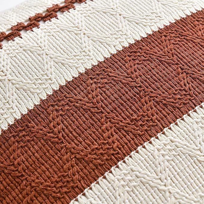 Fancy Homi Set of 1 Rust Boho Long Lumbar Decorative Throw Pillow Cover 12x20 Inch for Couch Bed Sofa, Aesthetic Modern Organic Fall Room Decor, Soft Cotton Cute Terracotta Farmhouse Cushion Case