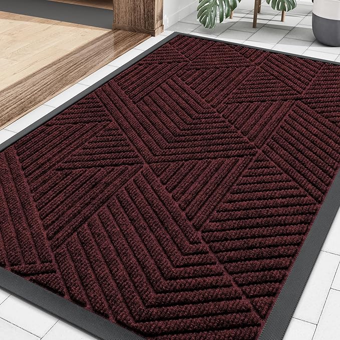 Smiry Front Door Mat Outside Entrance, Heavy Duty Sturdy Natural Rubber Doormat, Trap Dirt and Moisture, Easy Clean Low Profile Welcome Floor Mats for Indoor Outdoor Entry, 35X23 Inch, Dark Red