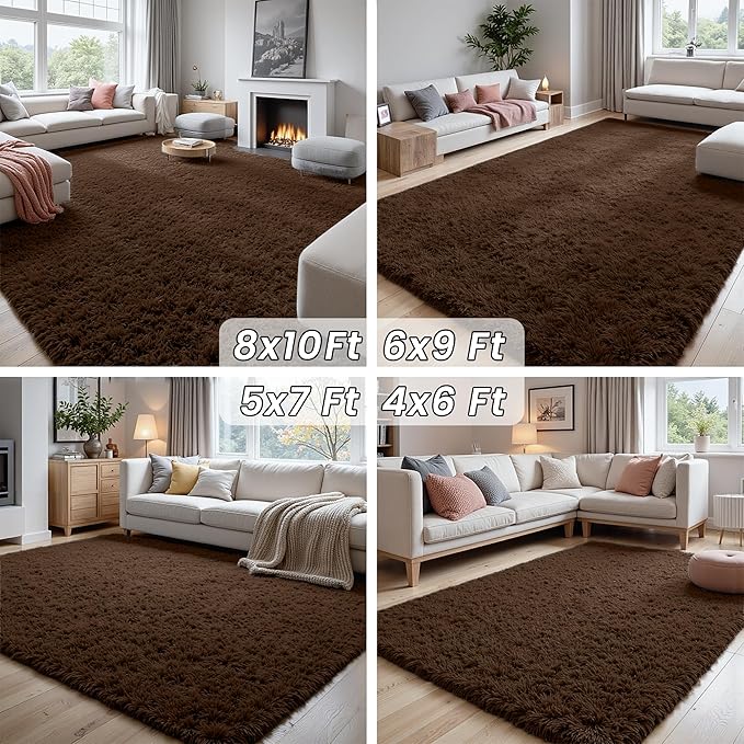 5x7 Area Rugs for Living Room Rug: Soft Fluffy Shag Brown Rugs for Bedroom, Non-Slip Large Fuzzy Plush Rug Indoor Floor Carpet for Nursery Kids Boys Girls Room, Dorms, Playroom, Modern Home Decor