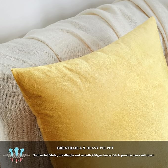 GIGIZAZA Decorative Couch Throw Pillow Covers,Set of 2 Yellow Square Pillow Cushion Covers 22x22,Pillow Cases Velvet Pillow Covers