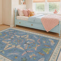 Hazo Haus Washable Blue Rugs for Bedroom Bedside - 3x4 Area Rug for Large Kitchen, Entrance Indoor, Boho Insect Print Bug Décor, Non Slip Low Pile Fade Resistant