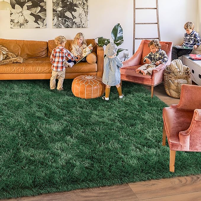 Rugs for Bedroom 4x6, Soft Shaggy Modern Shag Area Rug for Living Room, Upgrade Non-Slip Plush Fluffy Carpet for Kids Boys Girls Room Home Decor Aesthetic, Blackish Green