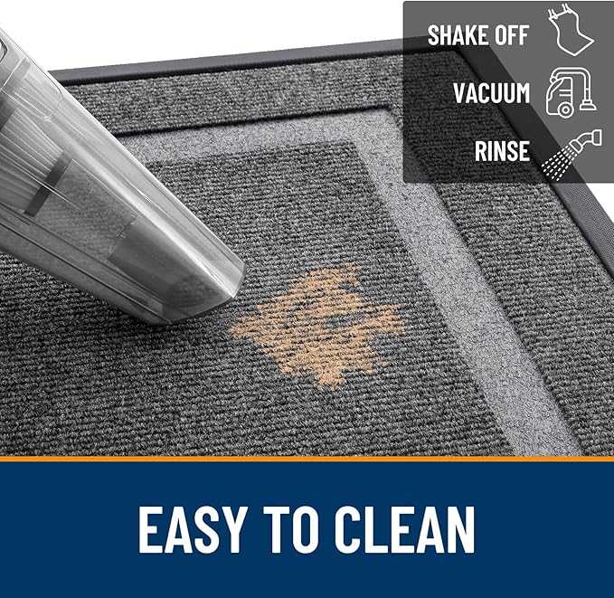 OLANLY Front Door Mat Indoor Outdoor Entrance, Waterproof All-Season, All-Weather Doormat, Sturdy Natural Rubber, Fade Resistant, Low Profile, Easy Clean Patio Porch Entryway Mat, 47x32, Dark Grey