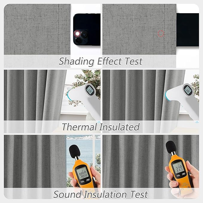 Guken 100% Blackout Linen Curtains 84 Inch Length 2 Panels Set for Living Room Bedroom Back Tab Thermal Insulated Black Out Linen Drapes Room Darkening Window Curtains 84 Inches Long,Dark Grey