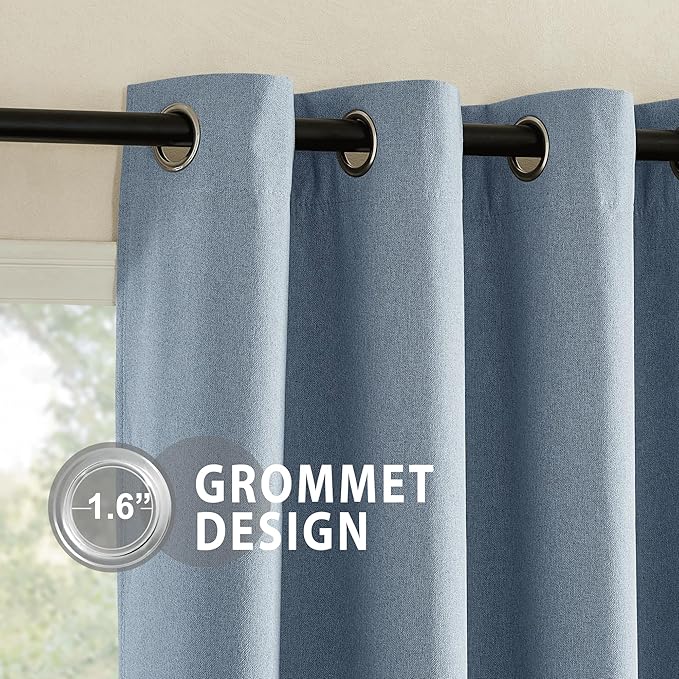NICETOWN Stone Blue Full Shade Faux Linen Curtain Panels 90" Long, Pair of Energy Smart & Noise Blocking Out Blackout Drapes for Guest Room Window, Thermal Insulated Lined Window Dressing (52 inch)