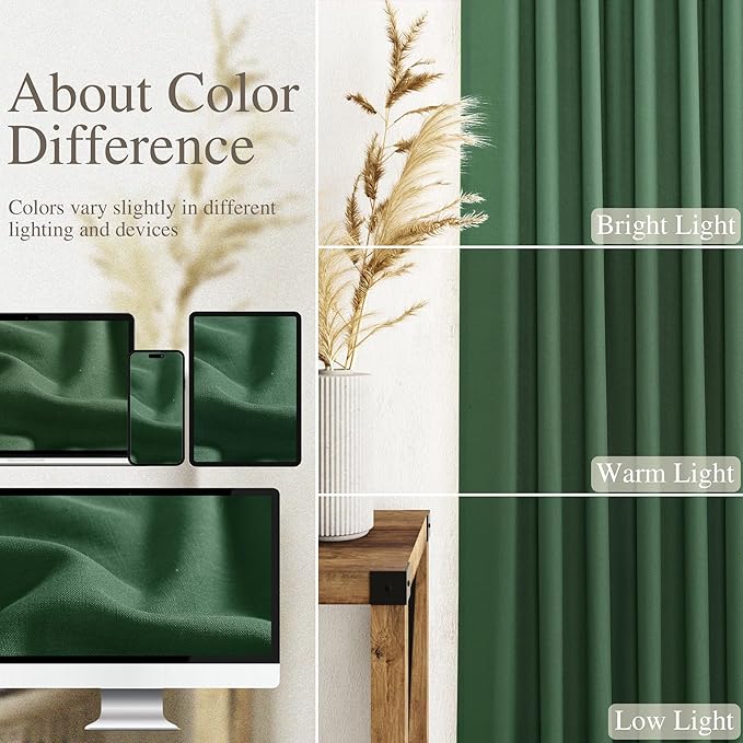 Nanspring Green Boho Curtains for Bedroom Back Tab Rod Pocket Semi Sheer Linen Curtains 90 Inches Long 2 Panel Set Light Filtering Neutral Farmhouse Lightweight Drapes for Living Room 52x90
