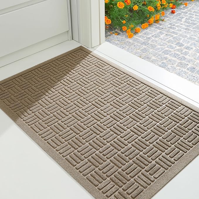 Mibao Front Door Mat Indoor Outdoor Entrance, Dirt Trapping Waterproof All-Season, All-Weather Doormat, Non-Slip Durable Natural Rubber Low Profile Easy Clean Patio Entrance Mat, 61.5" x 36", Beige