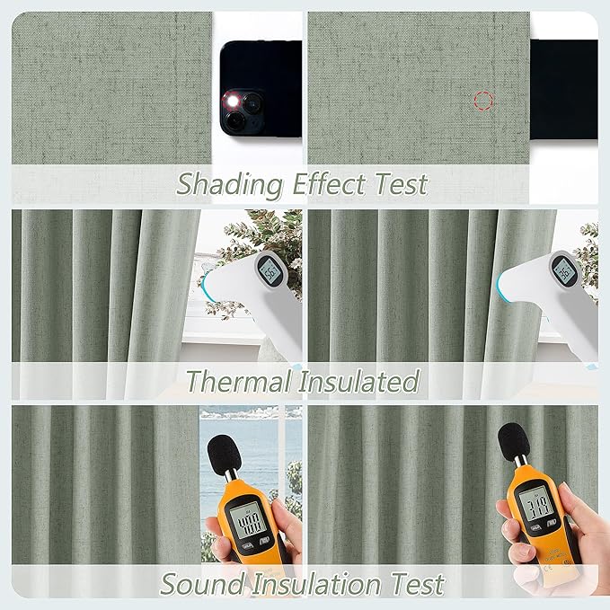 Guken 100% Blackout Curtains 100 Inch Length 2 Panels Set for Living Room Bedroom Back Tab Thermal Insulated Black Out Linen Drapes Room Darkening Window Curtains 100 Inches Long,Desert Sage