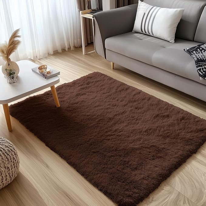 OLANLY 3x6 Machine Washable Runner Rugs for Hallway, Soft Fluffy Shaggy Bedside Rugs for Bedroom, Living Room, Indoor Floor Carpet for Kids Girls and Boys, Nursery Rooms, Home Decor Aesthetic, Coffee