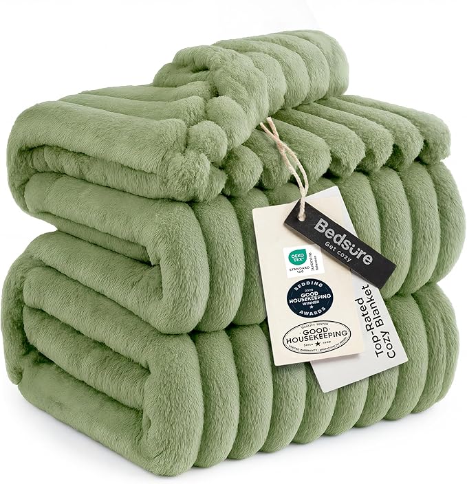 Bedsure GentleSoft Reseda Fleece Queen Blanket for Couch - Super Soft Cozy Blankets for Women, Cute Small Blanket for Girls, 90x90 Inches