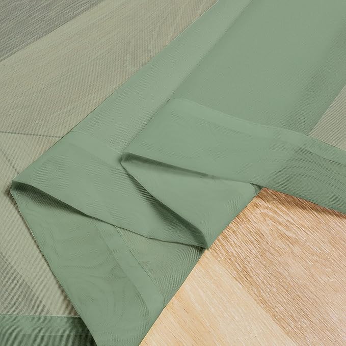 OVZME Sage Green Sheer Curtains 36 inches Long, Short Kitchen Window Treatment Solid Sheers Cafe Curtains Bathroom Voile Half Window Panels, Rod Pocket, 42" Wx36 L