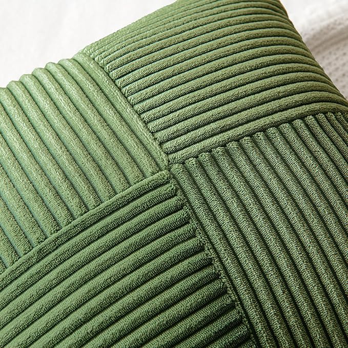 MIULEE Moss Green Decorative Euro Sham Pillow Covers 24x24 Inch for Bed Couch Sofa Spring Decor Pack of 2 Boho Farmhouse Throw Pillows Soft Cross Corduroy Patchwork Textured Cushion Cases