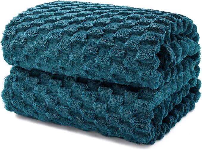 EXQ Home King Size Blanket for Bed or Couch - 3D Imitation Turtle Shell Jacquard Decorative Fleece Blankets - Cozy Soft Lightweight Fuzzy Flannel Blanket Suitable for All Seasons(90"×108",Teal)