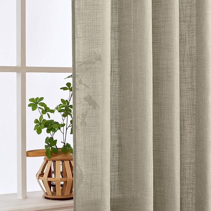 MIULEE Oatmeal Curtains 90 Inch Long 2 Panels for Bedroom Living Room, Soft Thick Textured Natural Window Drapes Light Filtering Back Tab Rod Pocket Burlap Look Decor