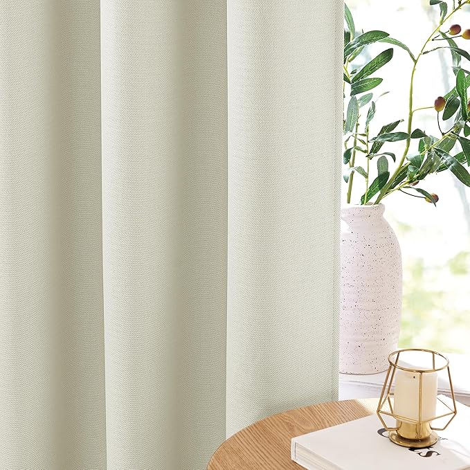 NICETOWN Faux Linen 100% Blackout 108 inch Curtains for Bedroom, Silver Grommet 2 Layers with White Liner Window Treatments Sound Reducing Drapes for Living Room, Natural, W52 x L108, 2 Panels