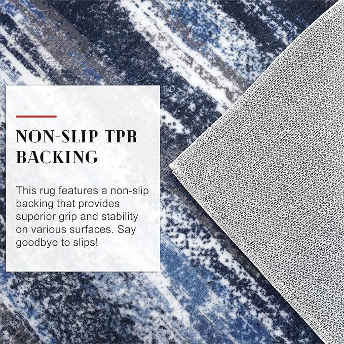 Lansny Modern Abstract Runner Rug 2x5, Navy Blue Washable Entryway Kitchen Runner Non-Slip Soft Hallway Rug Runner Thin Print Faux Wool Carpet for Bedroom Laundry Room Indoor