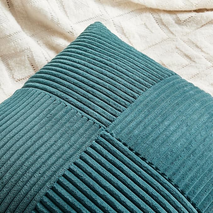 Fancy Homi 2 Packs Teal Euro Decorative Throw Pillow Covers 26x26 Inch for Living Room Couch Bed, Rustic Farmhouse Boho Home Decor, Soft Corss Corduroy Patchwork Textured Square Cushion Case 66x66 cm