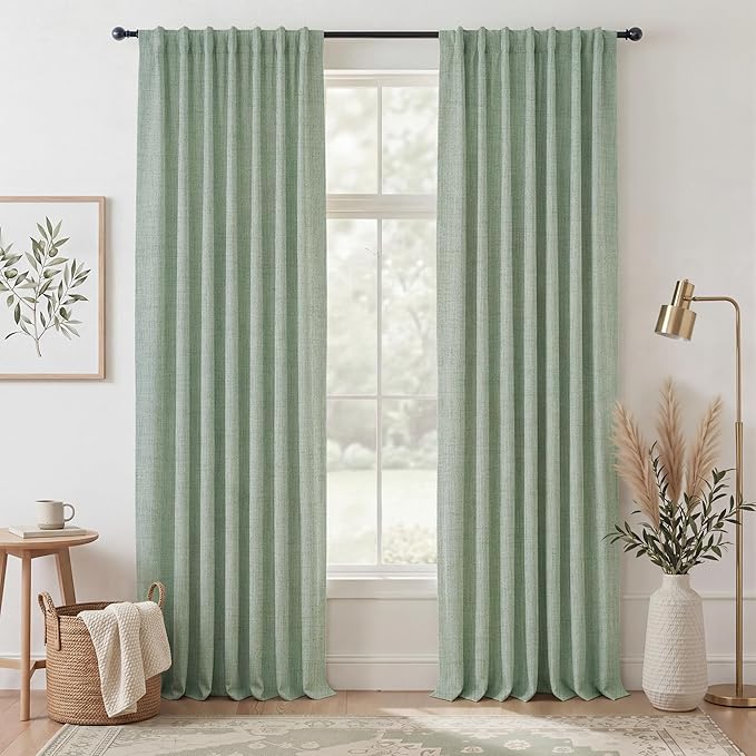 RYB HOME Sage Green 100% Blackout Curtains 96 inches Long, Thermal Insulated Linen Texture Drapes for Bedroom/Living Room, Elegant Farmhouse Curtains Back Tab&Rod Pocket, W52xL96, 2 Panels