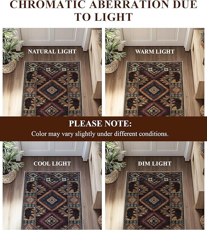 Western Runner Rug 2'8"x8' - Rustic Cabin Washable Rug, Non-Slip Low Pile Soft Carpet, Lodge Geometric Print Floor Runner Rugs for Hallway, Entryway, Bedroom, Kitchen, Laundry
