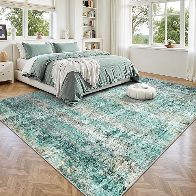 LEPEII 5x7 Area Rugs, Abstract Rugs for Living Room, Indoor Non-Slip Washable Rug for Bedroom, Dining Room, Low Pile Home Decor Neutral Area Rug-Green