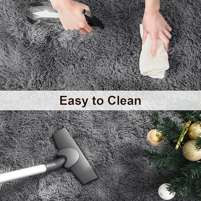 TWINNIS Super Soft Shaggy Rugs Fluffy Carpets, 8x10 Feet, Indoor Modern Plush Area Rugs for Living Room Bedroom Kids Room Nursery Home Decor, Upgrade Anti-Skid Rectangular Fuzzy Rug, Gray