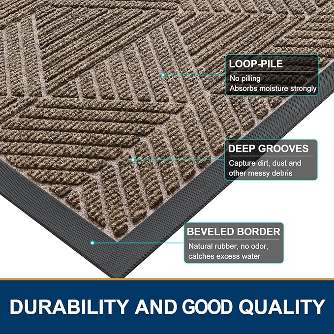 Smiry Front Door Mat Outside Entrance, Heavy Duty Sturdy Natural Rubber Doormat, Trap Dirt and Moisture, Easy Clean Low Profile Welcome Floor Mats for Indoor Outdoor Entry, 35X23 Inch, Taupe