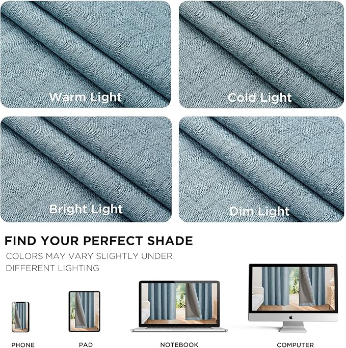Joydeco Blackout Curtains for Bedroom - 100% Light Blocking 2 Panels Sky Blue Drapes 66" W x 84" L, Thermal Insulated Room Darkening Curtains, Linen Textured for Living Room, Rod Pocket & Back Tabs