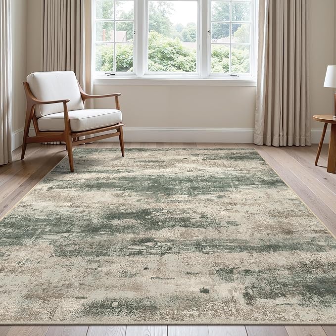 BEIMO Area Rugs 10x14 for Living Room Bedroom, Modern Abstract Machine Washable Rug, Large Soft Low Pile Floor Cover with Non Slip Backing for Dining Room, Grey/Dark Green