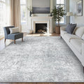 PureCozy 9x12 Area Rug Washable Vintage Living Room Carpet Large Indoor Non Slip Grey Bedroom Distressed Low Pile Retro Accent Throw Rug for Dining Room