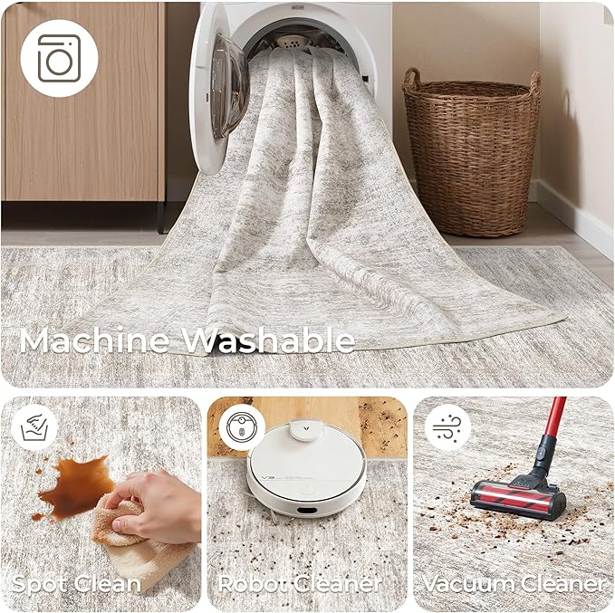 Long Hallway Runner Rug- Carpet Runners for Hallway 12ft, Anti Slip Backing Washable Rug Runner for Entrance, Living Room, Soft Low Pile Modern Rug Runner(2'x12', Brown/Grey/Ivory)