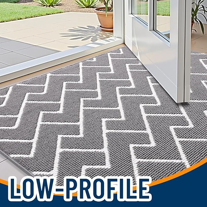 OLANLY Front Door Mat, Non-Slip Rubber Backing, Dirt Resistant and Absorbent, Washable, Easy to Clean Low-Profile Indoor Doormat for Back Door, Entryway, Inside Entrance, 40x32, Grey