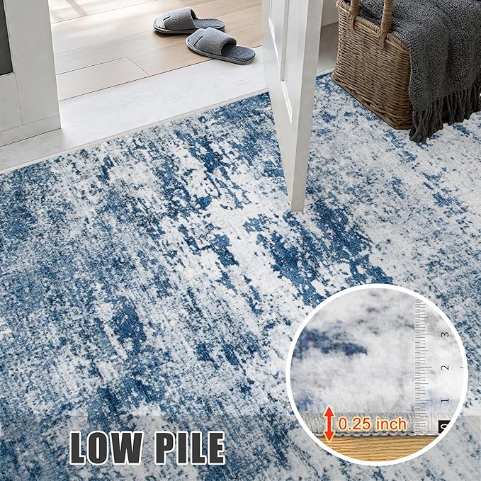 2.6'x8' Runner Rug Washable Rug;Modern Abstract Soft Thin Runner Rug Blue