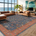 Navy Blue Area Rugs 9x12 Living Room, Dining Room Rugs for Under Table - Washable Low Pile Non-Slip Rugs for Bedroom - Vintage Boho Eclectic Home Decor - Ultra Soft Faux Wool Stain Resistance
