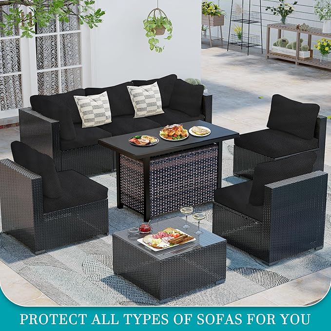 12Pcs Stretch Patio Cushion Covers,Outdoor Couch Covers Replacement,Outdoor Couch & Sofa Slipcovers,for Patio Furniture Cushion Covers,Washable Reusable Furniture Protector (Black,Cover Only)