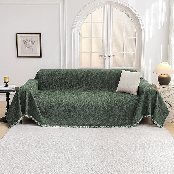 MYSKY HOME Couch Cover for Dogs Washable Couch Covers Couch Covers for Sofa Couch Cover 2 Cushion Sofa Non Slip Dogs Furniture Protector Chenille Sofa Covers for Pets, 71"x102", Moss Green