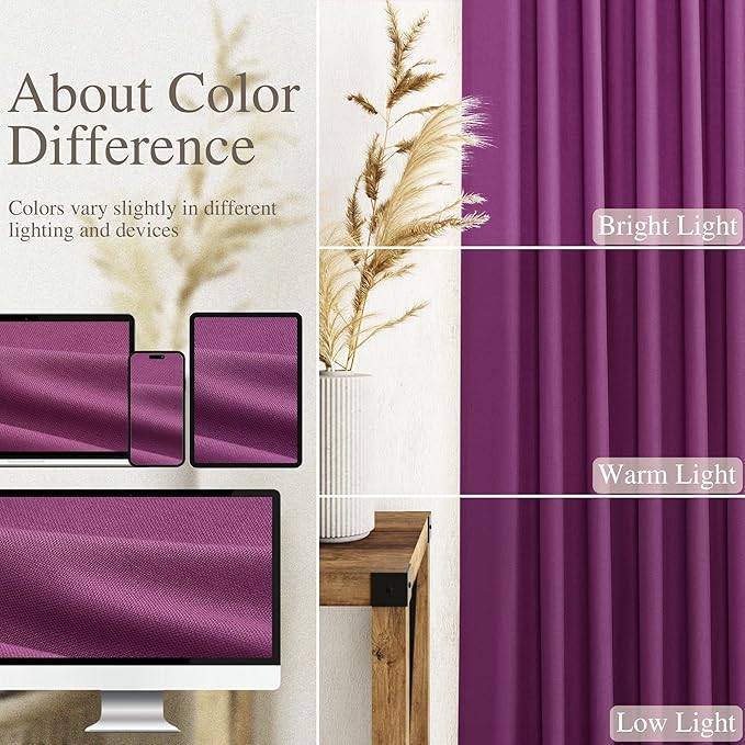 Nanspring Grape Purple Linen Curtains 96 Inch Long 2 Panels Set for Bedroom Living Room Linen Textured Window Drapes Semi Sheer Light Filtering Rod Pocket Back Tab Modern Farmhouse Curtain 52x96