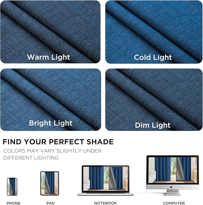 Joydeco Linen Blackout Curtains for Bedroom - 100% Light Blocking 1 Panels, Navy Blue Drapes 100" W x 120" L, Thermal Insulated Room Darkening Curtains for Living Room, Rod Pocket & Back Tabs