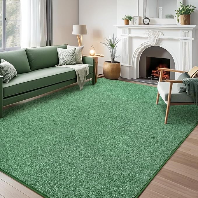 AROGAN Washable 4×6 Bedroom Rug, Modern Area Rugs with Soft Memory Foam for Living Room, Minimalist Non-Slip Indoor Floor Carpet for Dining Room Office Kids Playroom Decor, Green