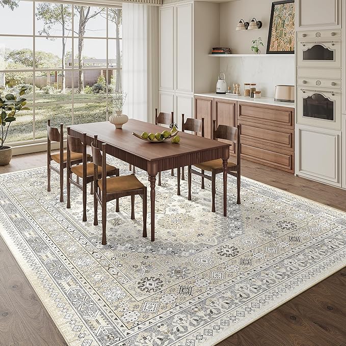 zesthome 8x12 Area Rugs,Stain Resistant Washable Rug,Ultra-Thin Rugs for Living Room,Bedroom,Non-Slip Backing Home Decor Large Area Rug (Beige,8'x12')