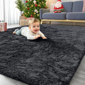 OLANLY 4x11 Area Rugs for Living Room Bedroom, Machine Washable Soft Fluffy Shaggy Bedside Rug, Indoor Floor Carpet for Kids Girls and Boys, Dorms, Nursery Rooms, Home Decor Aesthetic, Black