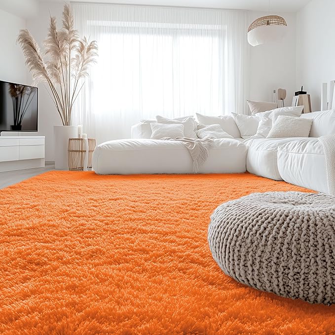OLANLY 6x9 Machine Washable Large Area Rugs for Living Room, Bedroom, Soft Fluffy Shaggy Bedside Rug, Indoor Floor Carpet for Kids Girls and Boys, Dorms, Nursery, Home Decor Aesthetic, Orange