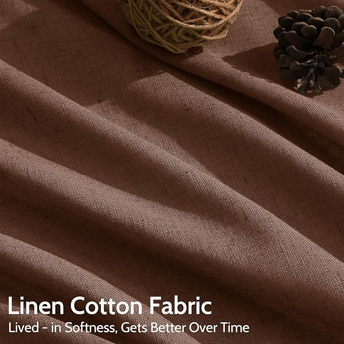 Mocha Brown Linen Curtains Semi Sheer96 Inches 2 Panels for Living Room Back Tab Rod Pocket Light Filtering for Bedroom Dinning Room Vintage Rustic Farmhouse Coastal Decor Protect Privacy 52x96